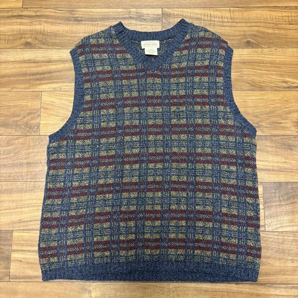 Vintage St. John's Bay Sweater Vest Geometric Cottage Mens Size XL Plaid USA
